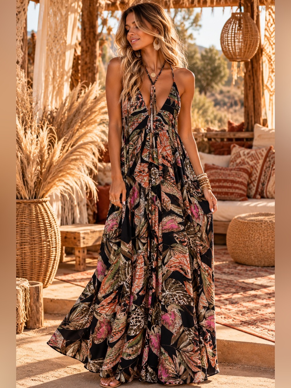 Karma Highway NWT Bohemian Black Floral Maxi Dress size OS
